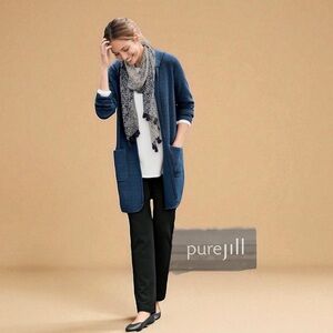 Pure Jill Indigo Dyed Quilted Zip Up Hooded Sweatshirt Size Large